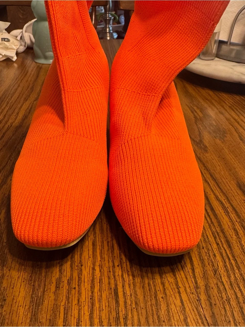 Orange knit sock boots